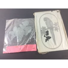 Stained Glass Parrot on Branch Etched Set of 2 Glass Motifs Clear Roses Craft