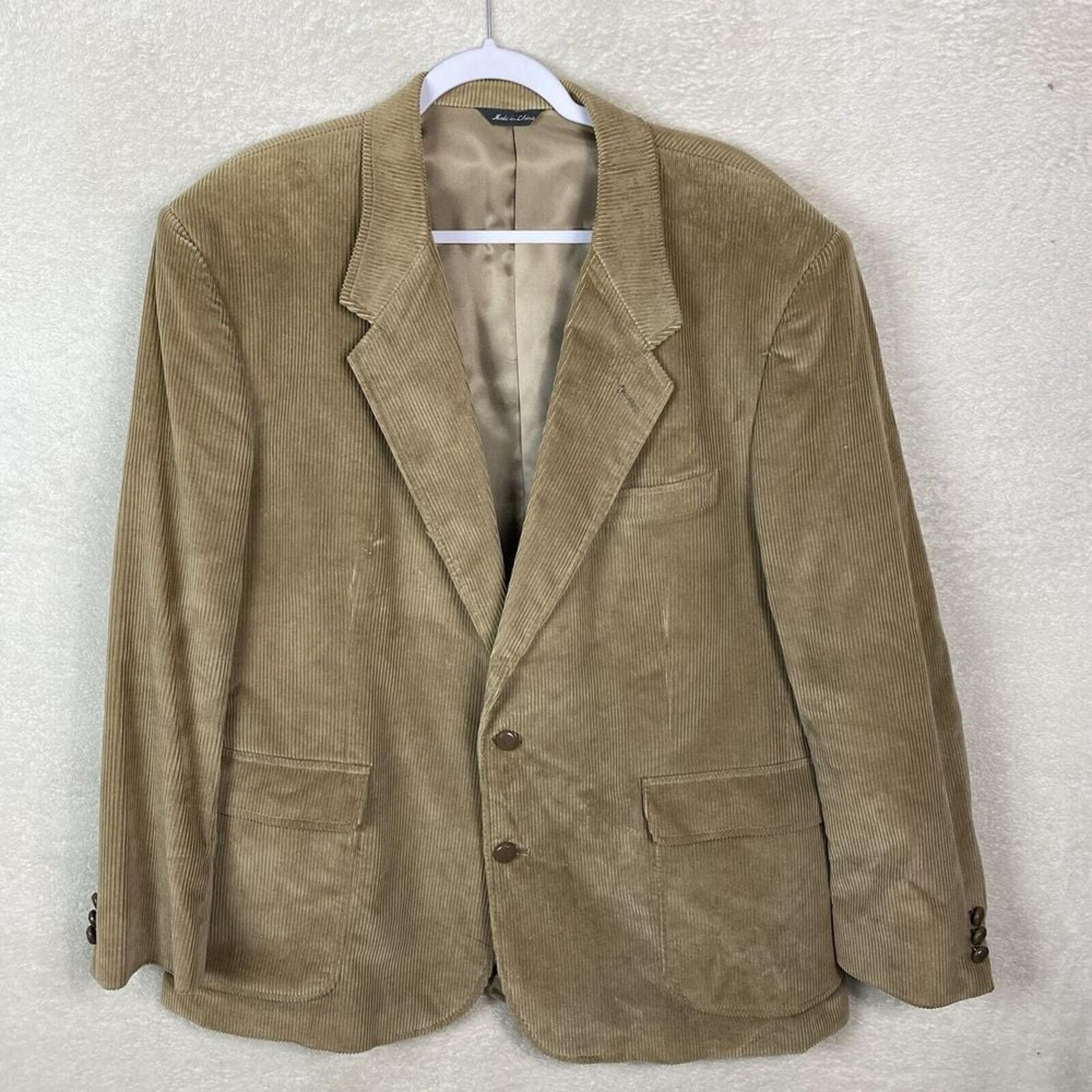 2 Piece Vintage David Taylor Corduroy Sport Coat Blazers 46R FLAWED Black/Tan