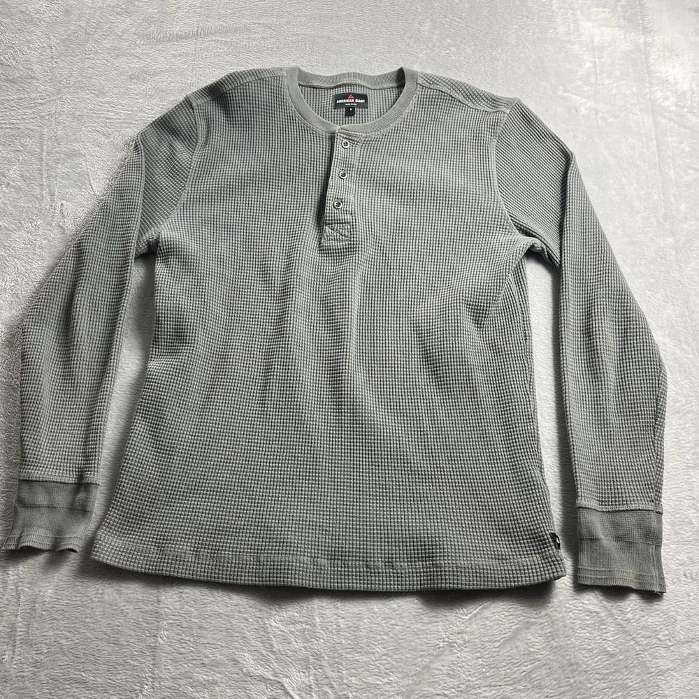 AMERICAN GIANT USA Made Waffle Thermal Henley Gray Pullover Shirt Men S