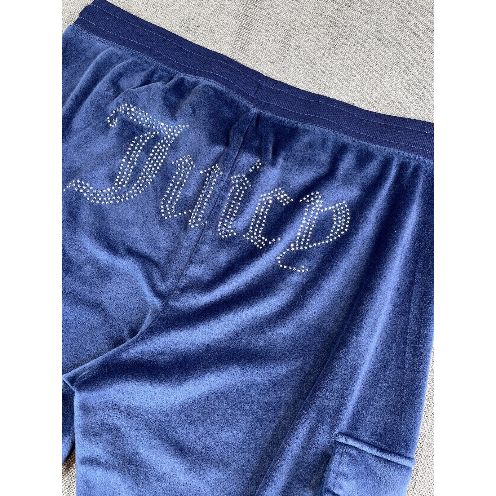 Juicy Couture Pants Womens XL Navy Cargo Snap Pocket Velour Studded Embellished
