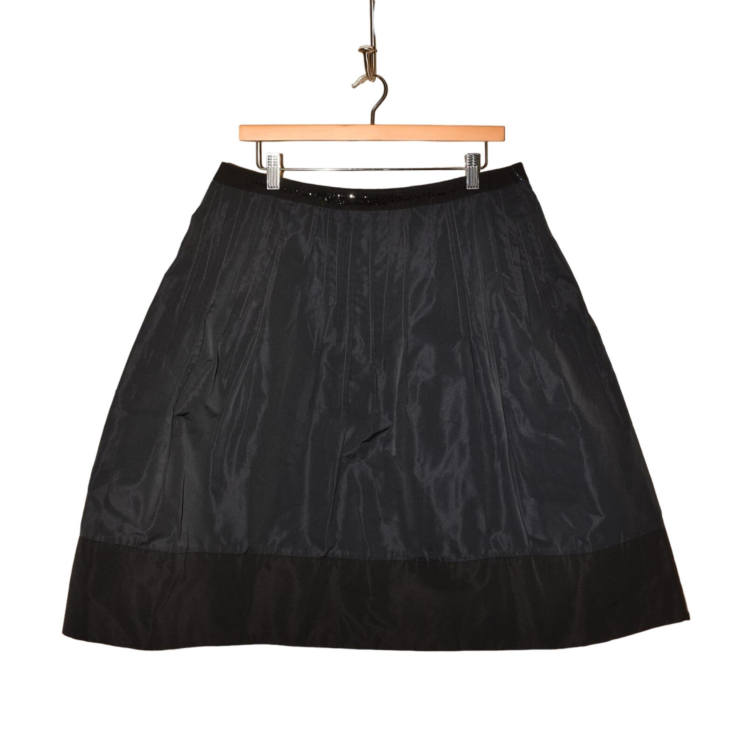 LIDA BADAY NEW $650 Silk Blend Rhinestone Pintuck A-line Skirt Midnight Size 12