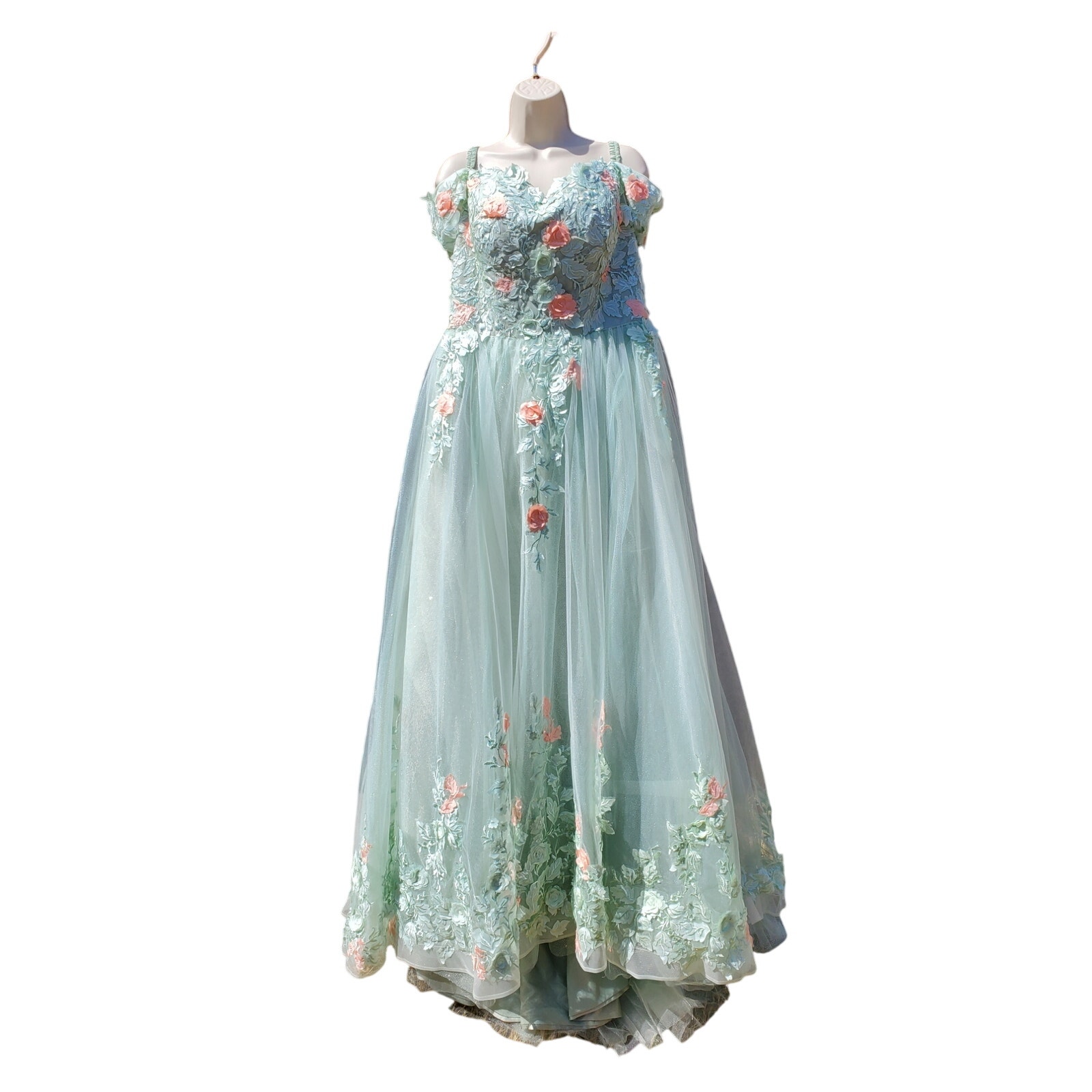 Floral Quinceanera Princess Ball Prom Gown Mint Green Floral Formal Sweet 16