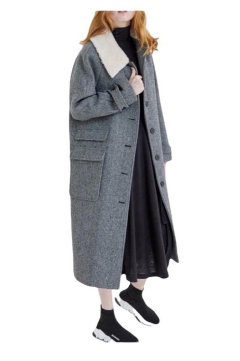 Tan Brown Plaid Ecru Shearling Collar Coat Size 8 (M)