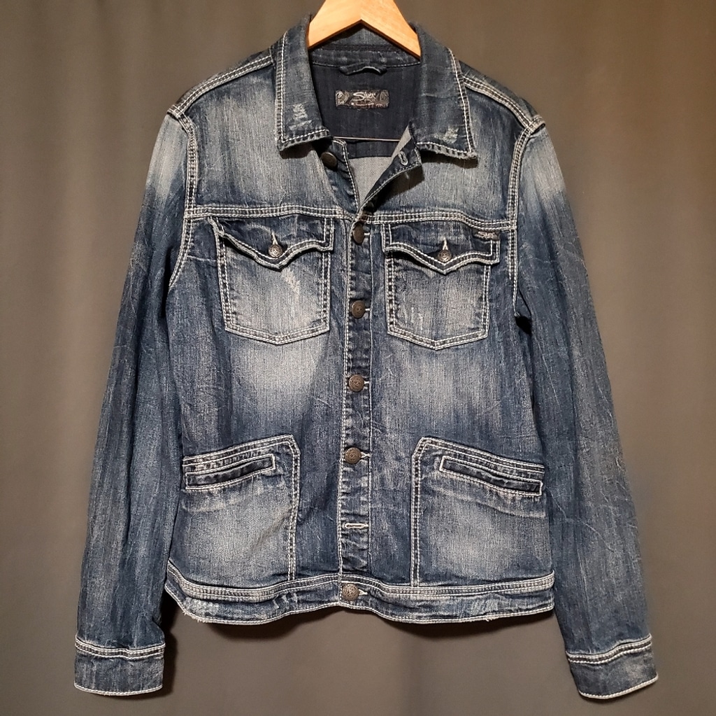 Silver Jeans Rianna Indigo Blue Jean Denim Jacket White Stitching Size 1X
