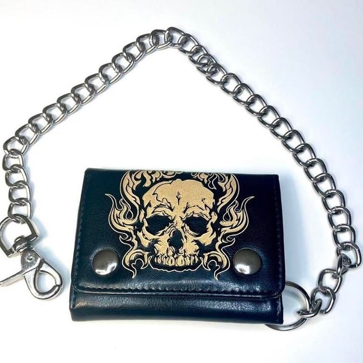 Chain Skull Gothic Wallet Black leather biker wallet with skull design