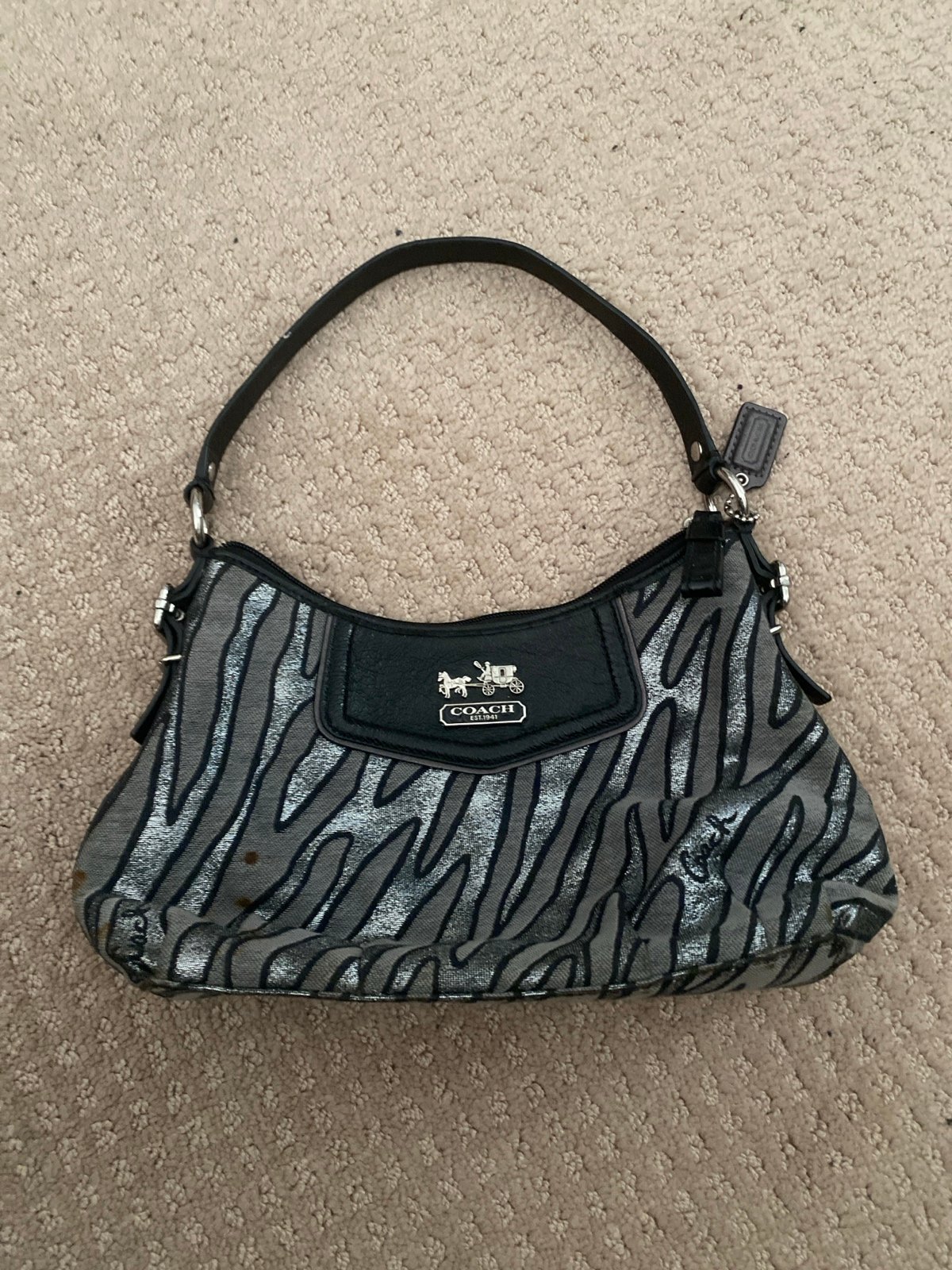 grey zebra print coach bag