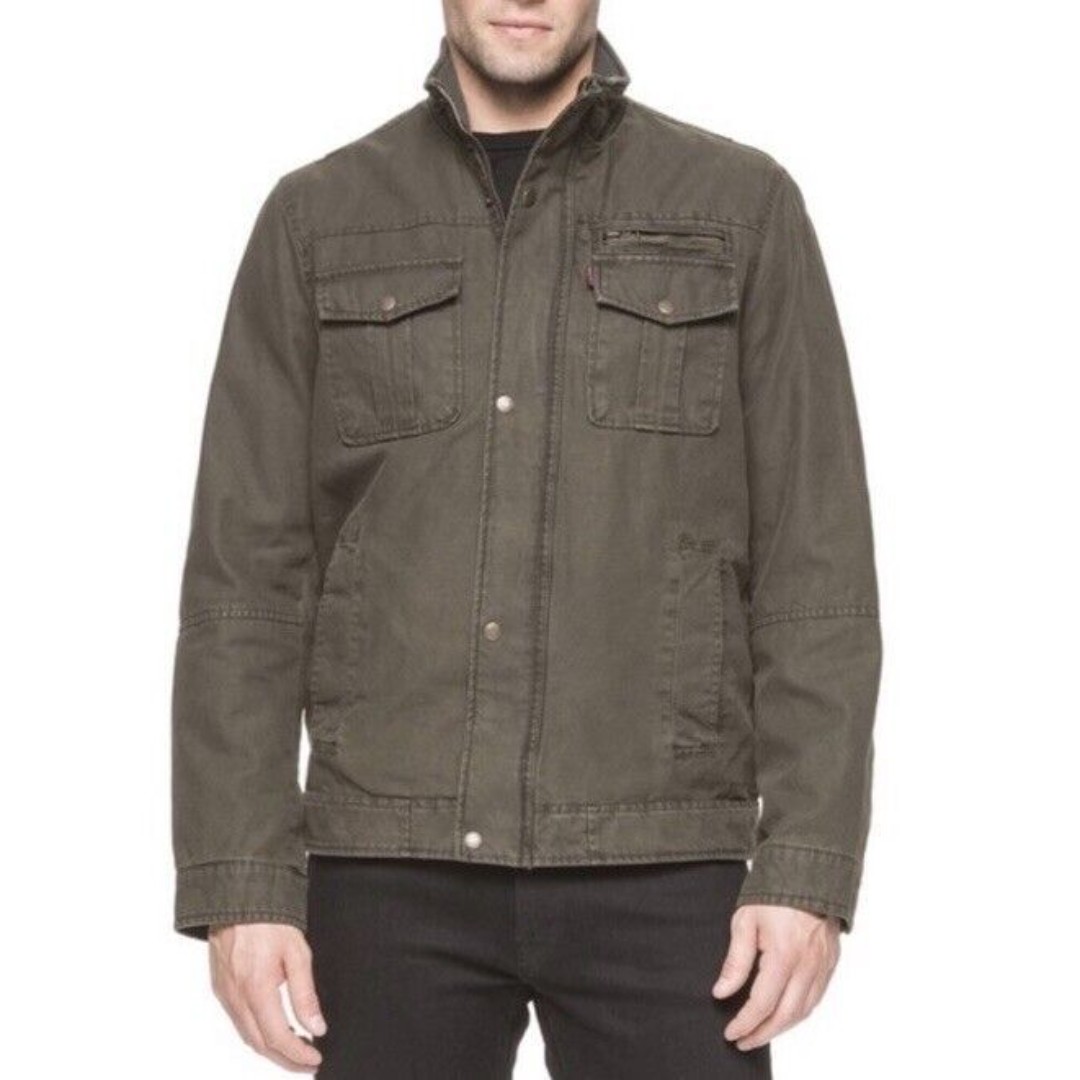 Levis Jacket Mens sz M Heavyweight Military Canvas Trucker sunwashed Barn Coat s