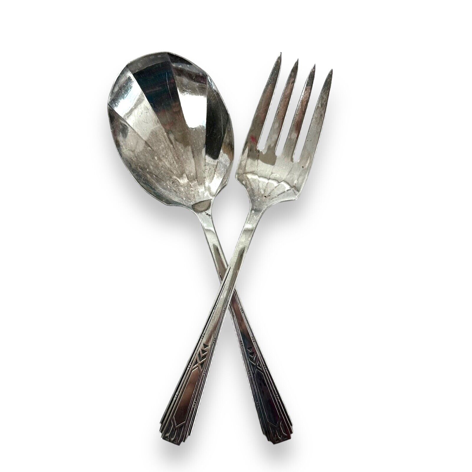 Oneida Community Seashell Serving Spoon Fork Friendship Medality Vtg Art Deco