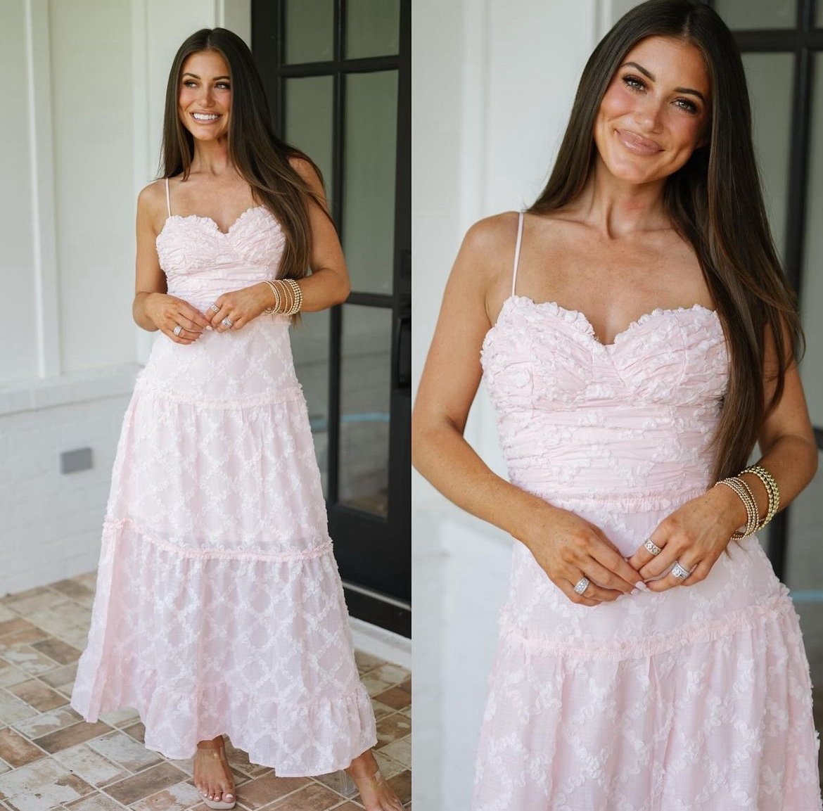 NWT Fore Pink Lexie Frill Maxi Dress. Size Large