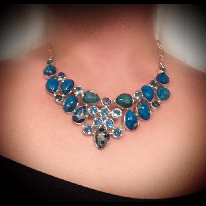 Necklace Blue Jasper in solid Sterling S
