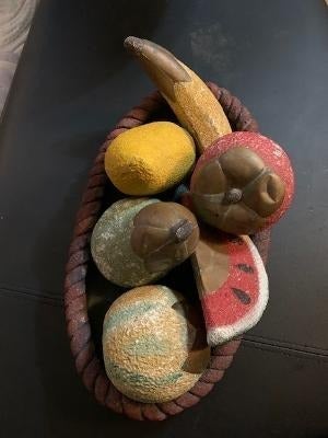 Vintage Concrete and Brass Fruit in Basket
