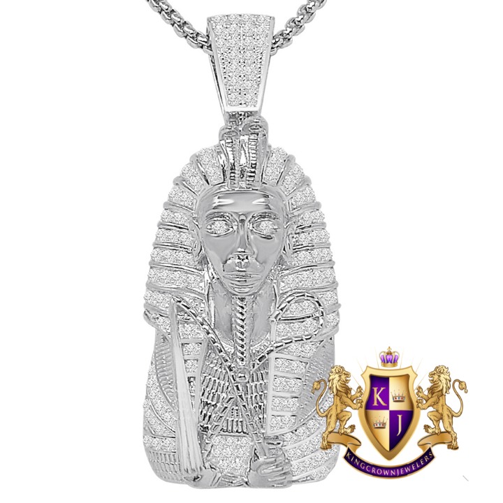 30+ Grams Real Silver 2.00 Cwt. Egyptian Pharaoh King Tut Pendent Charm + Chain