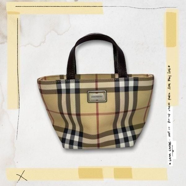 Burberry Mini Handbag Coated Canvas Classic Tan Check Leather Handles AUTHENTIC