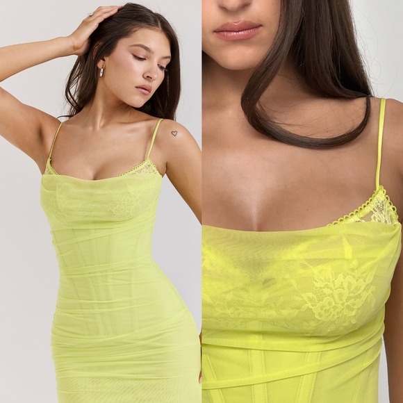 House Of CB 'Nalini' Acid Lime Corset Maxi Dress