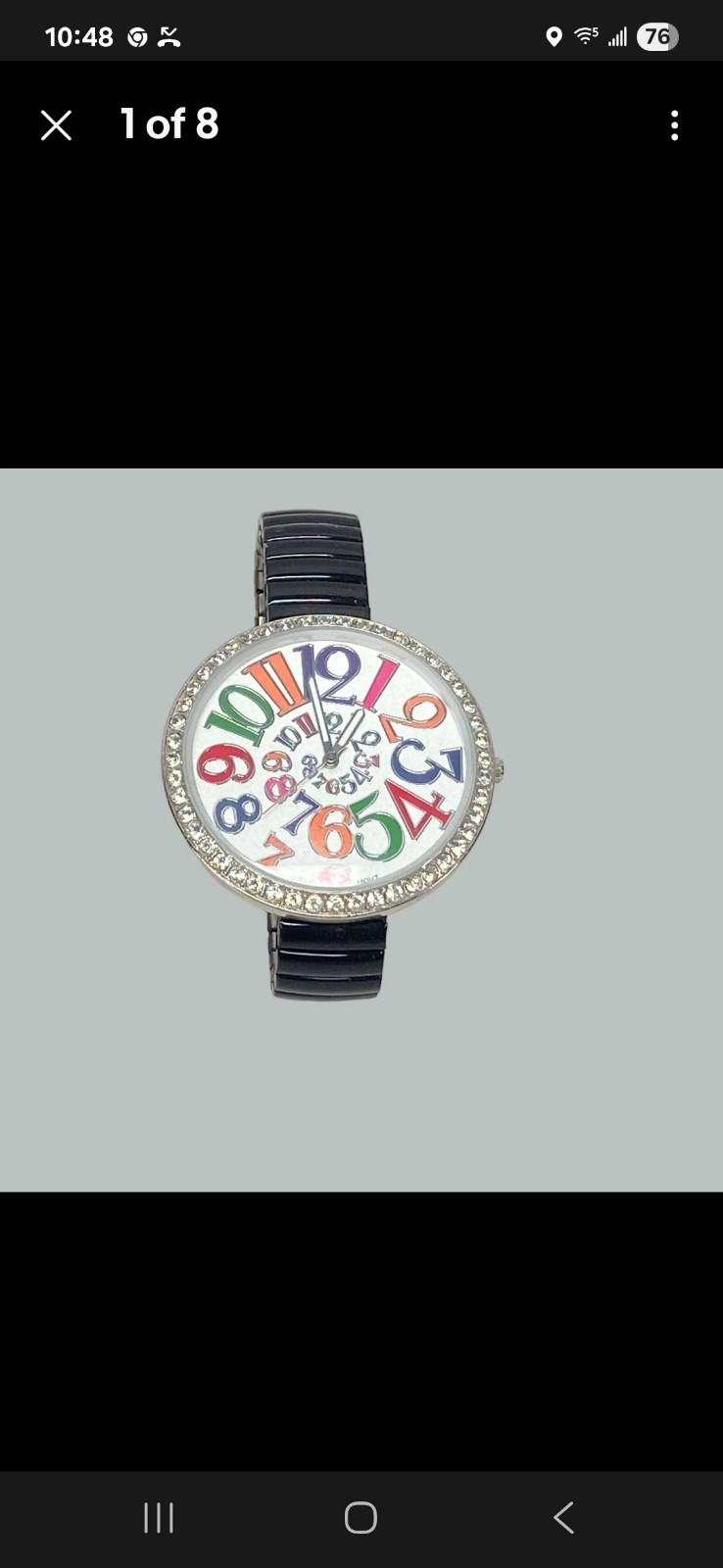 Geneva Platinum Womens Stretch Black Band Round Rhinestone Face Colorful Numbers