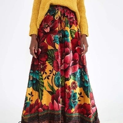 Farm Rio Winter Garden Floral Velvet Maxi Skirt Multicolor XS