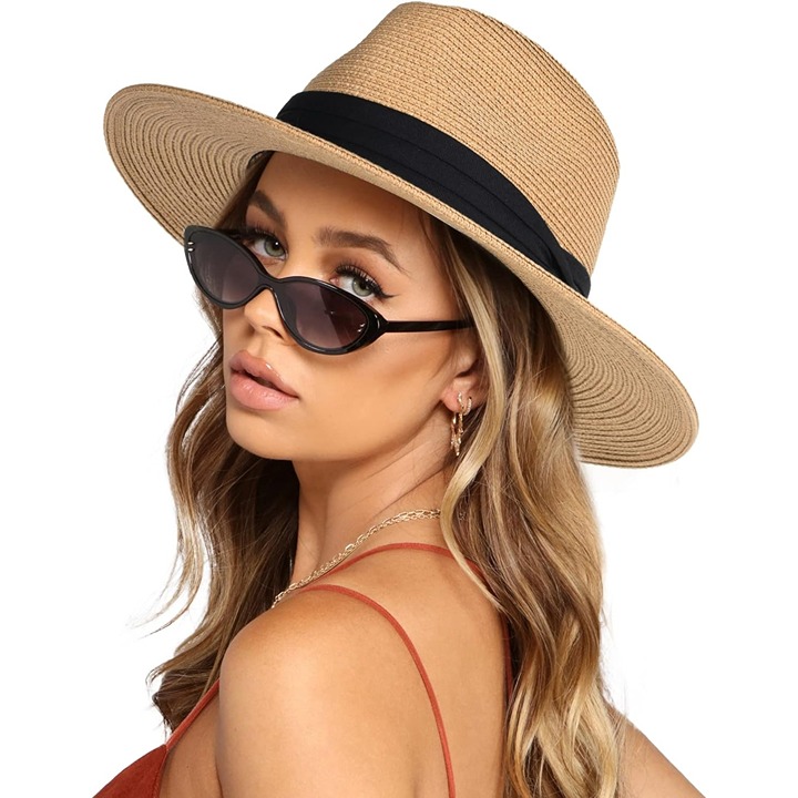 Unisex Wide Brim Straw Panama Hat Fedora Sun UPF Straw Hat