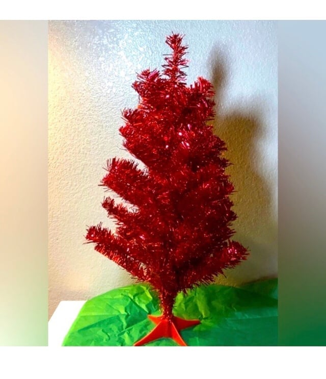 NEW 2ft Mini Tabletop Floor Any time TINSEL Tree Artificial One-piece + stand R