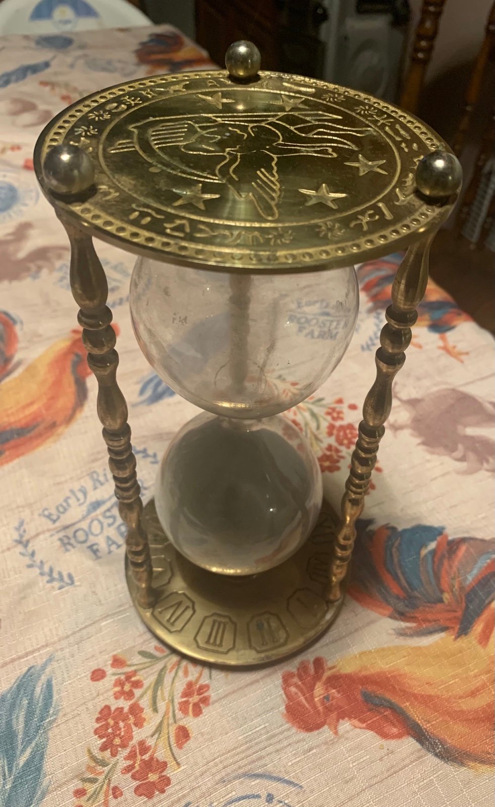 Vintage 1960s Brass Zodiac Hourglass w/ Roman Numerals
