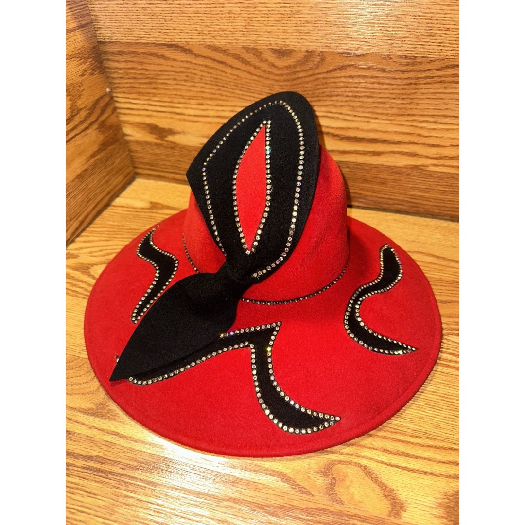 VTG Jack McConnell Boutique Hat Funeral Kentucky Derby Church Blood Red Stones