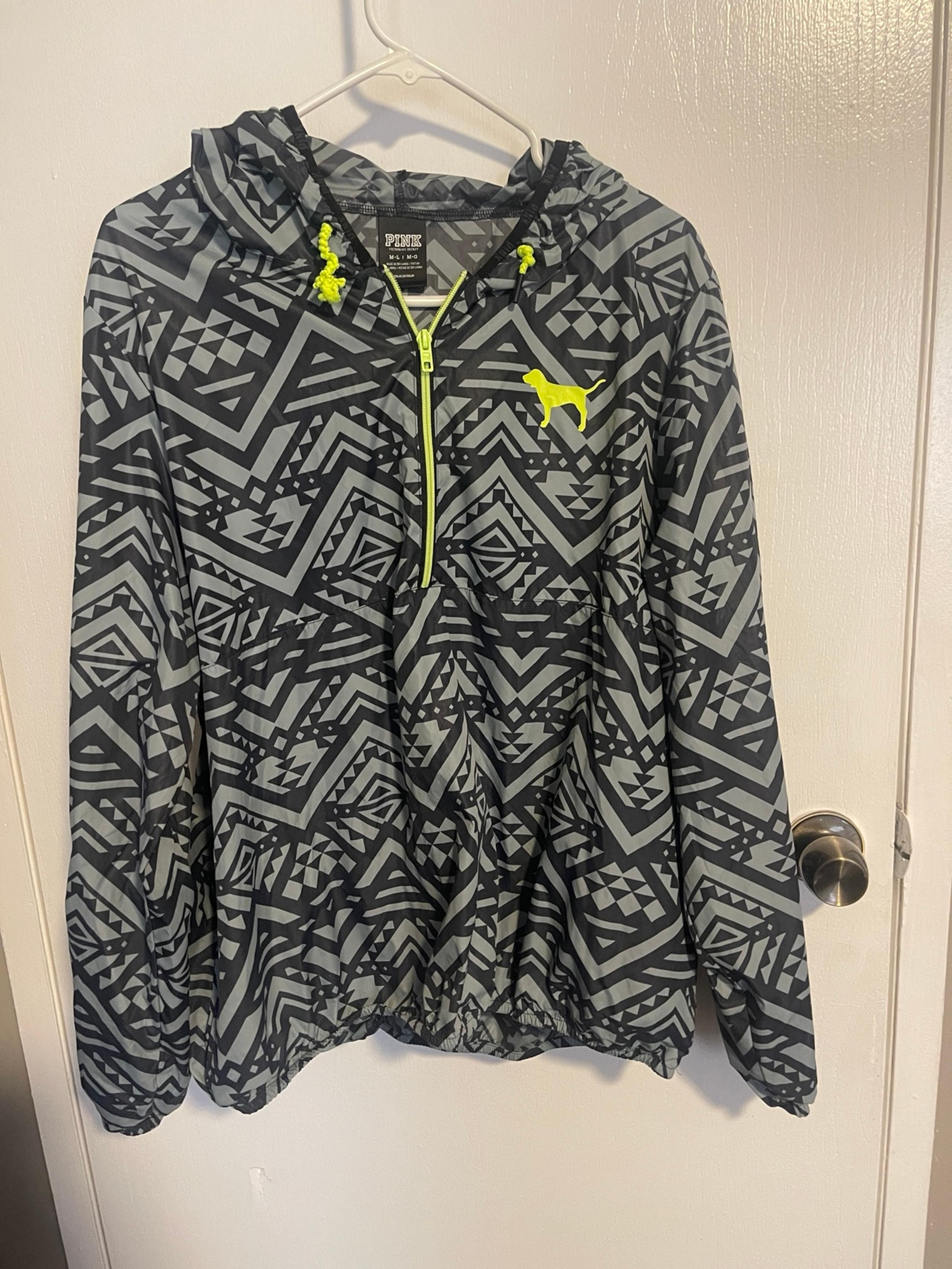 PINK Victoria’s Secret Women’s Black Gray 1/2 Zip Windbreaker Jacket Size Medium