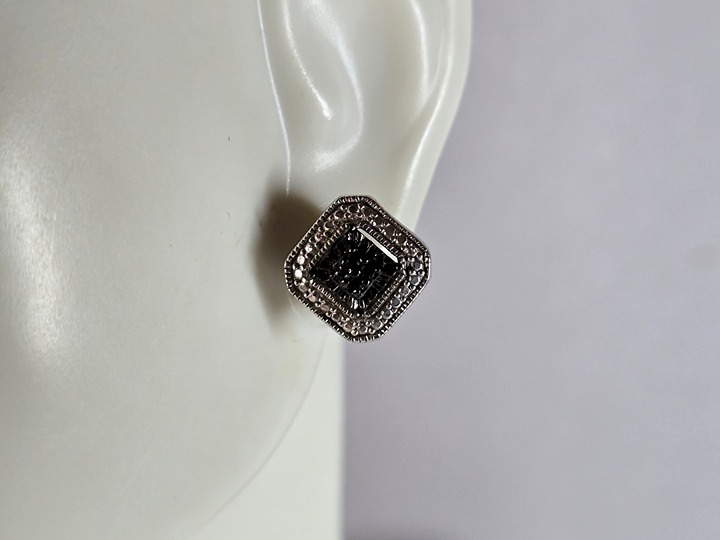 Womens Vintage Estate Sterling Silver Black Diamond Earrings 3.7g E7489