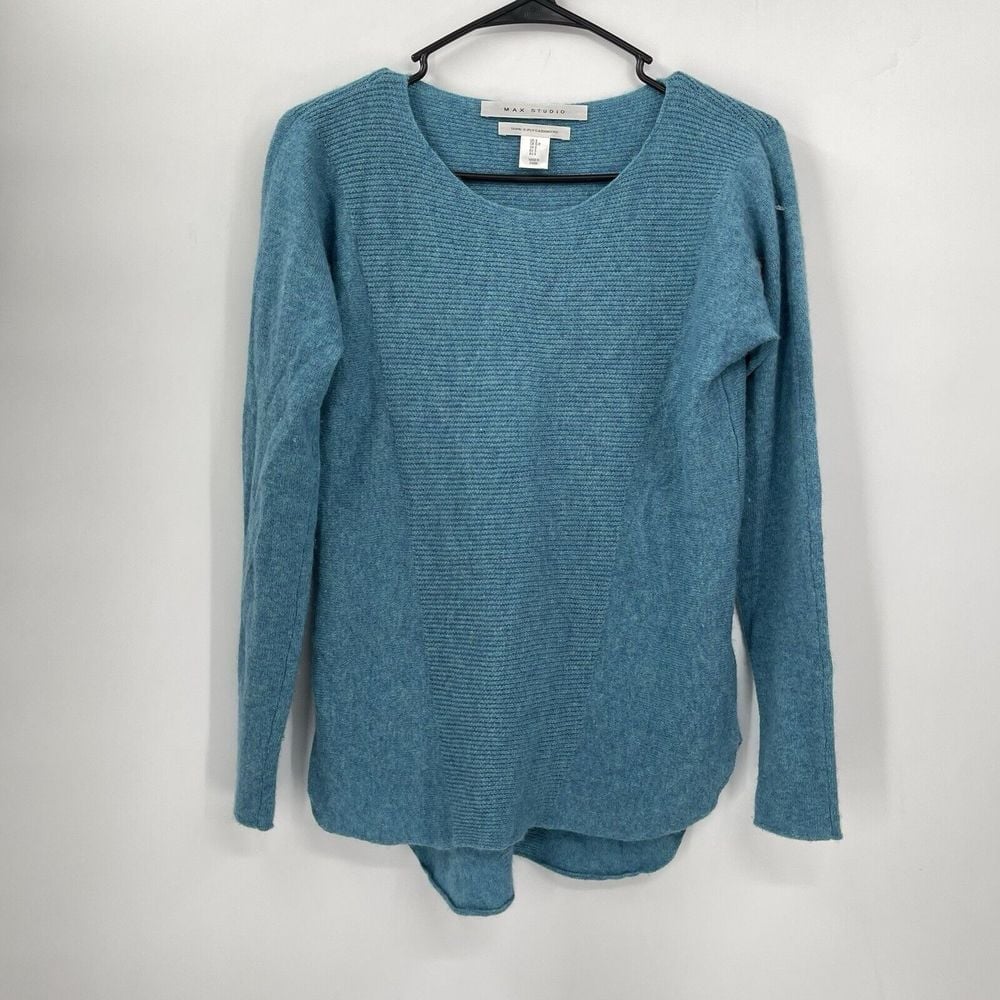 Max Studio 100% 2- Ply Cashmere Sweater Women's Size Small Sea mist Green