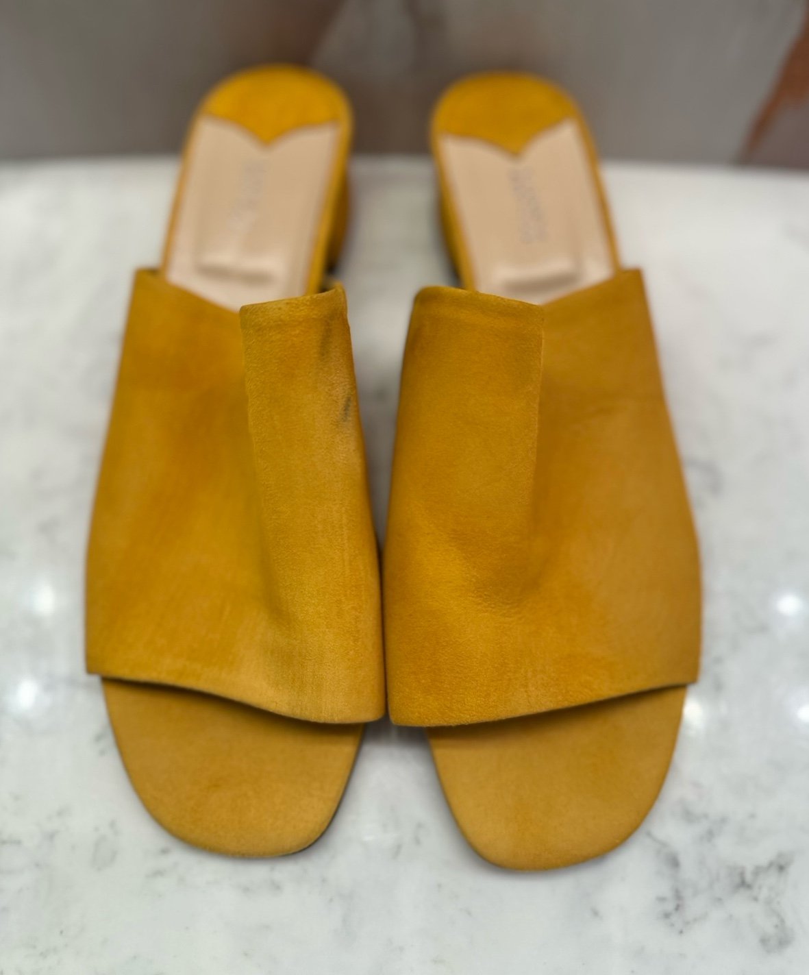 Barney’s New York Vero Cuoio Suede Mule Shoes Sandals Yellow Women’s US 7 Italy