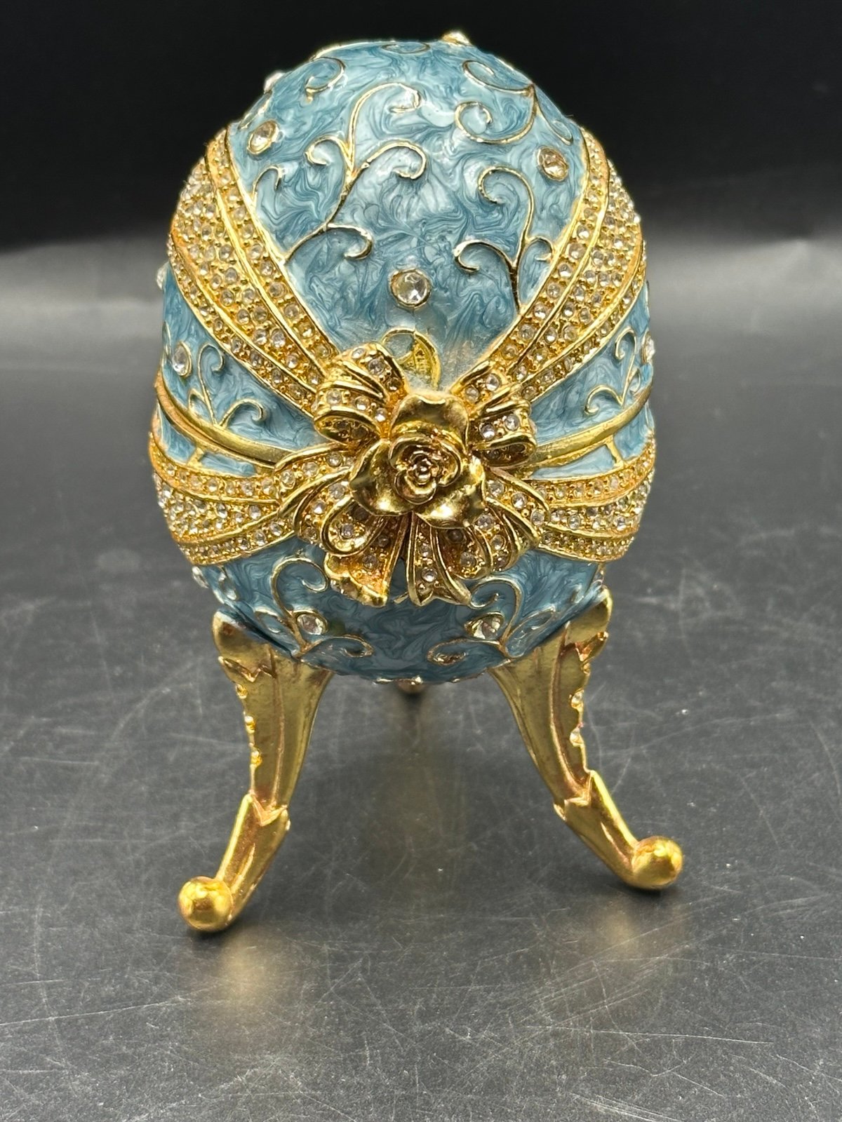 Vintage Jeweled Cloisonne Trinket Music Box, Light Blue keepsake box
