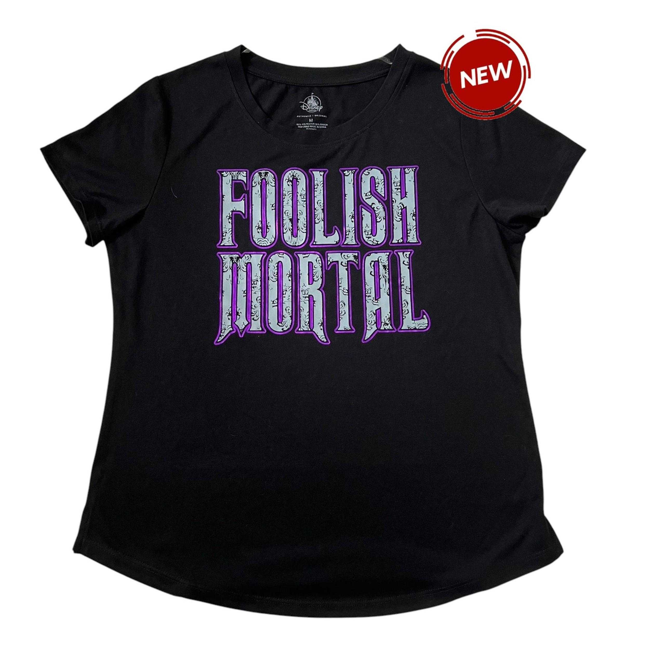 Disney Black Printed Follish Mortal T-Shirt Women Size Medium NWT | 42-21