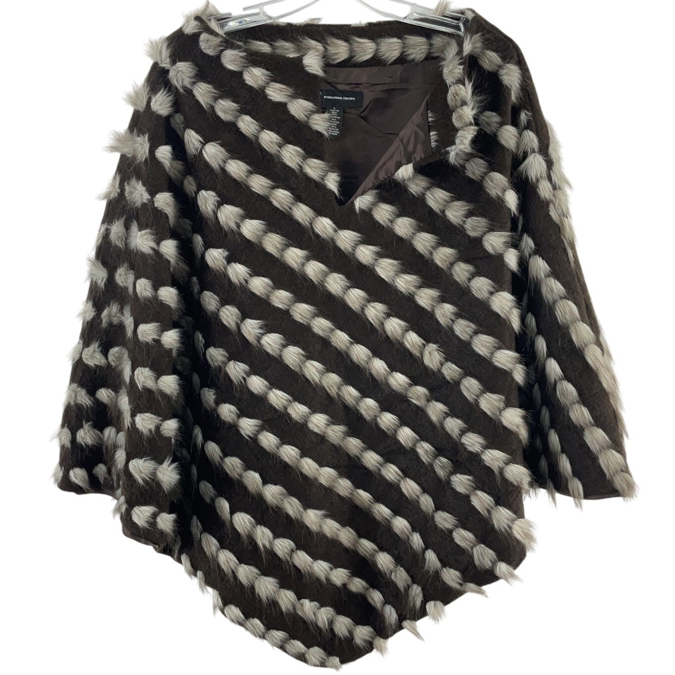 Inc. Brown & Cream Faux Fur Pull-Over Poncho Cape Women’s Size Large Preowned