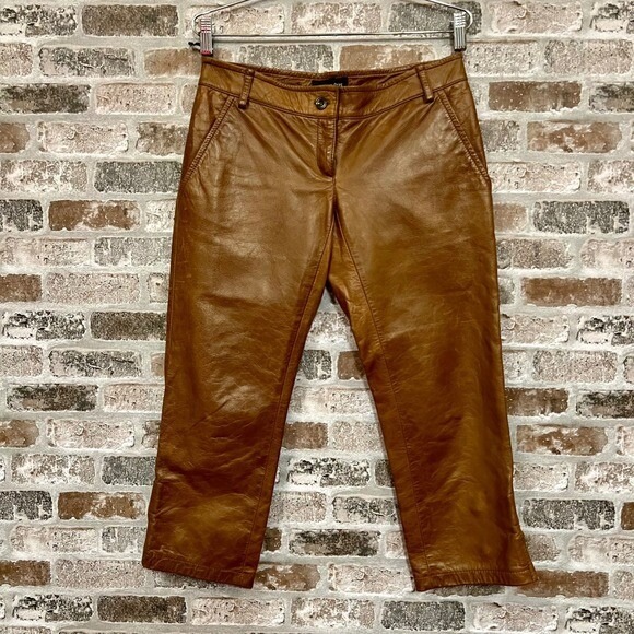Patrizia Pepe Firenze Italian Low-rise Cropped Coppe/Brown Leather Pants XS