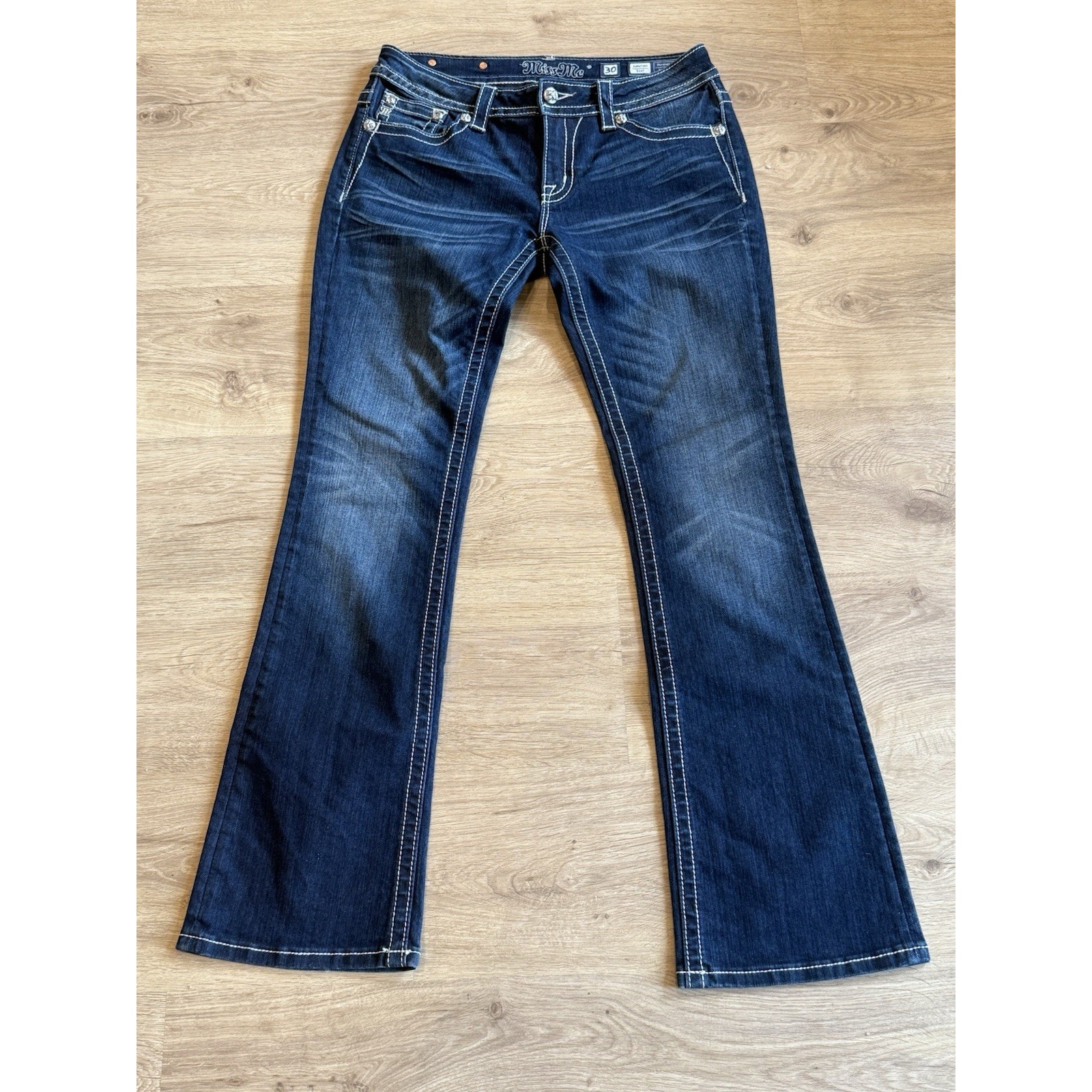 Miss Me Signature Boot Embellished Flap Pocket Jeans Women’s 30x32 Blue JE8178BL