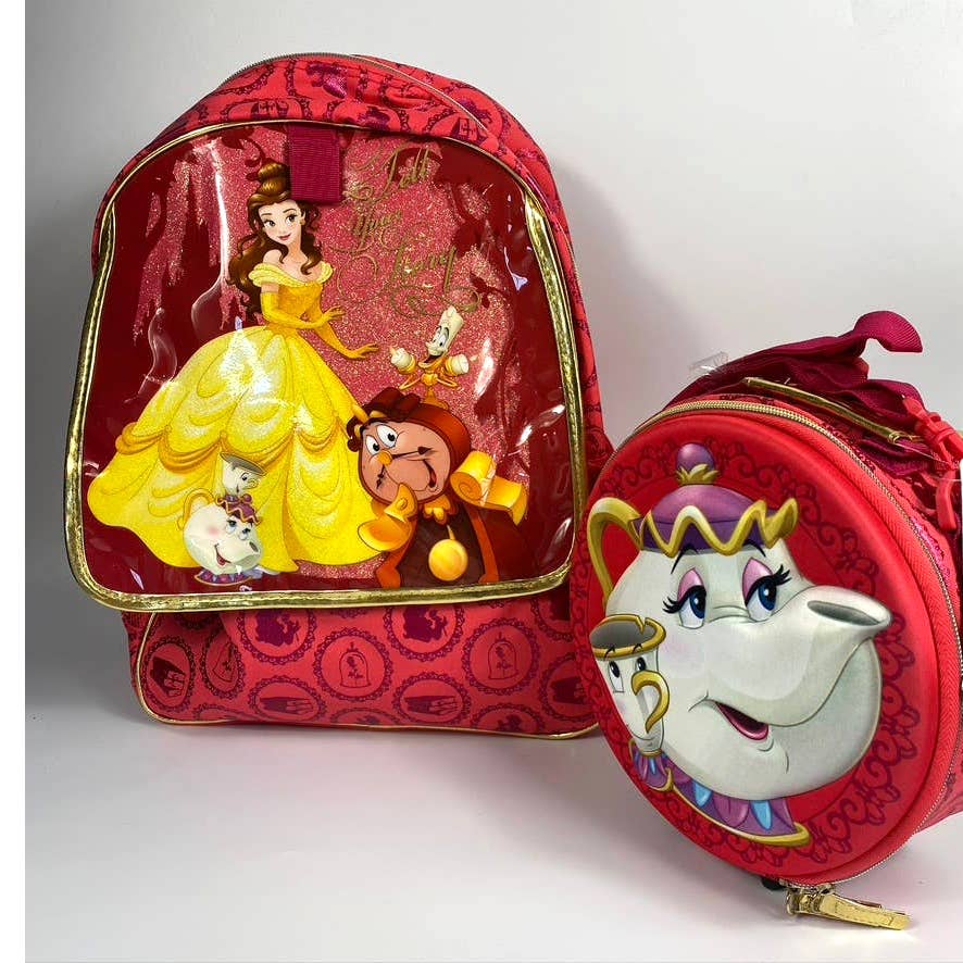 NWT Disney Store Authentic Beauty and the Beast Backpack and Lunch shops Bag Set