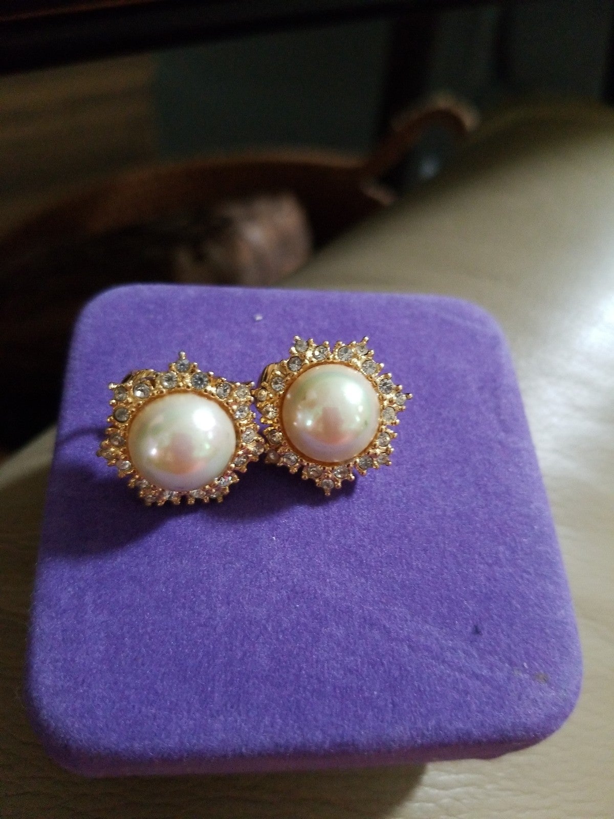 Christian Dior faux Mabe pearl and rhinestone CLASP earrings