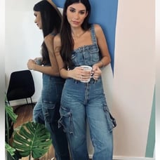 ZARA NWT WOMAN TRF DENIM CARGO JUMPSUIT BLUE | 8197/238 293/015