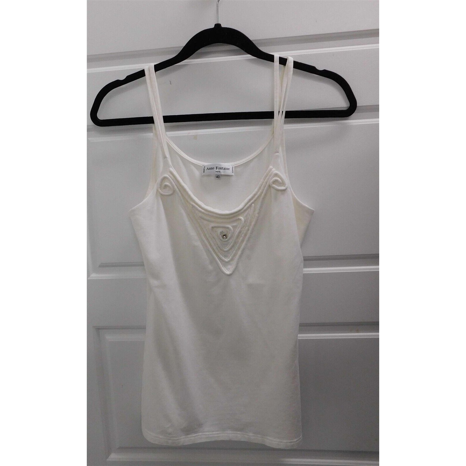 Anne Fontaine White Stretchy jeweled Cami Tank Top France sz 40
