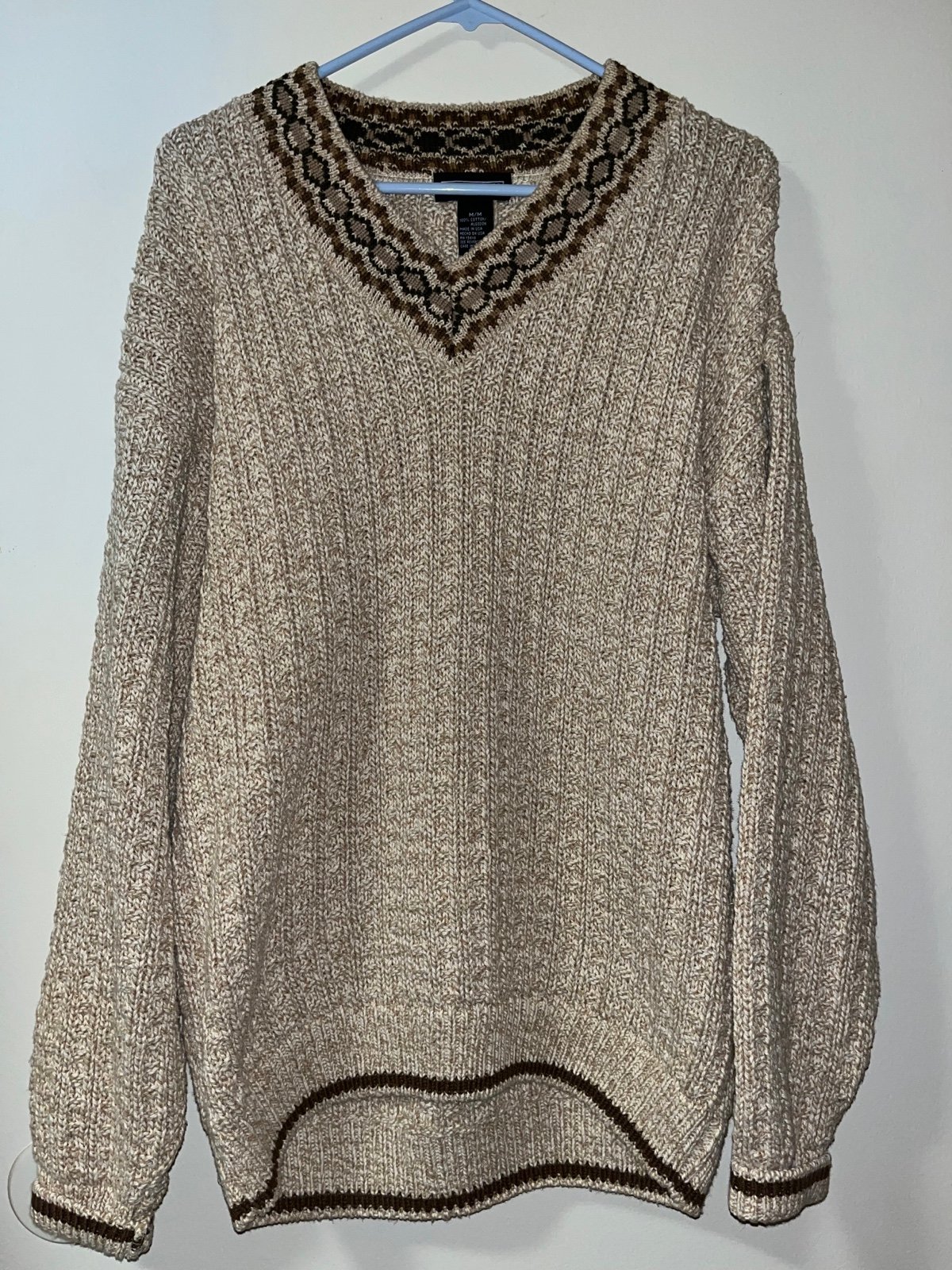 Vintage Jantzen V-Neck Sweater~Made in USA~Aztec print around neck~Men’s M/L
