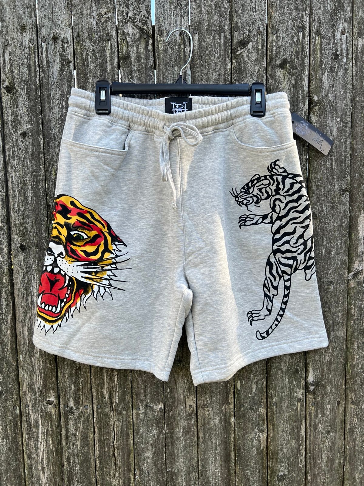 Authentic Ed Hardy Tiger Grey Heather Fleece Shorts Large