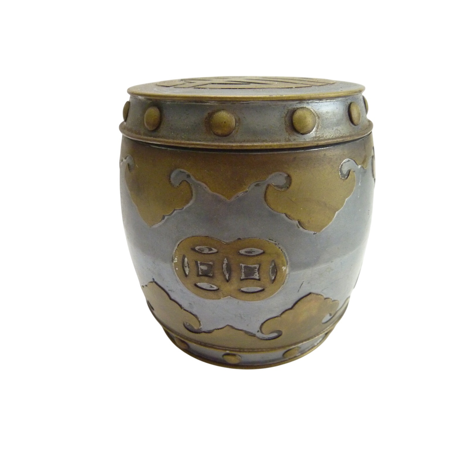 Vintage Chinese Pewter Brass Tea Caddy Box Hong Kong MCM