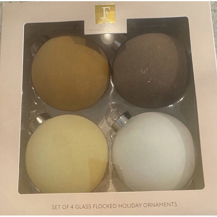 NEW Set of 4 Flocked Velvet Holiday Glass Ornaments