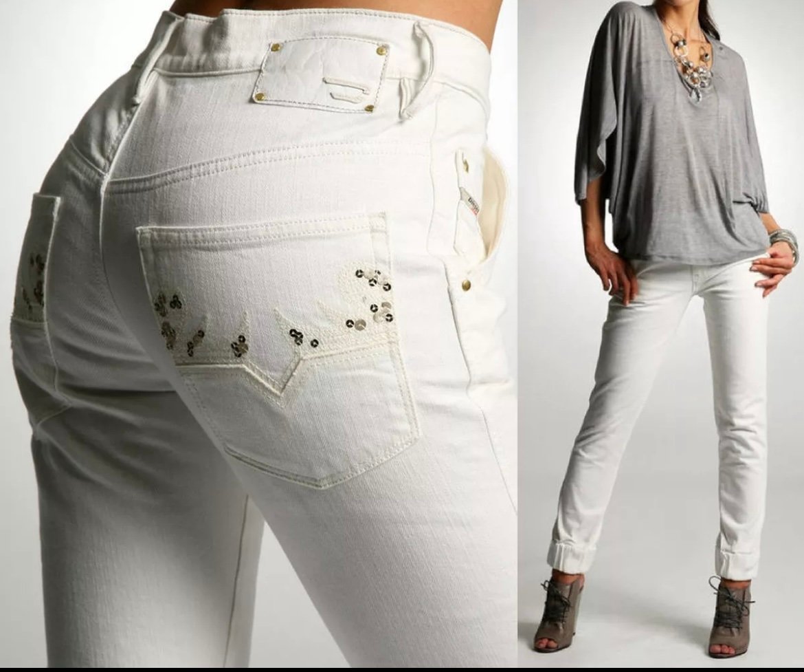 Diesel Women’s JOYZE White Stretch Jeans Elastic Ankle Cuff Size 27 NWT