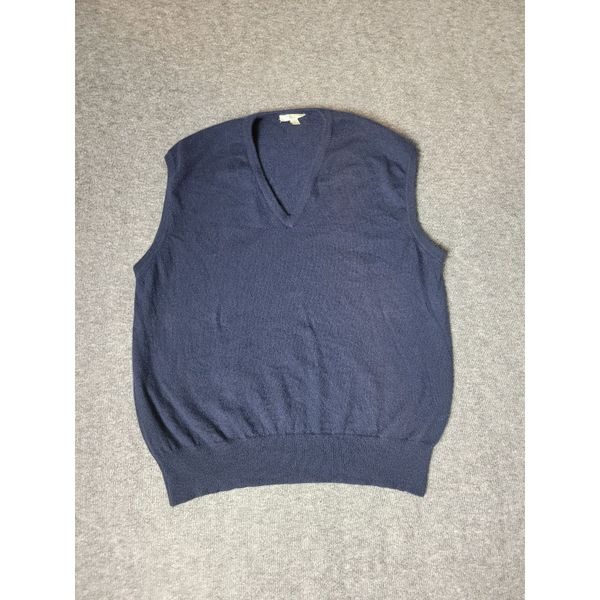Vtg 90's Burberry Golf Mens V-Neck Sweater Vest Size L Blue Navy Cashmere Rare