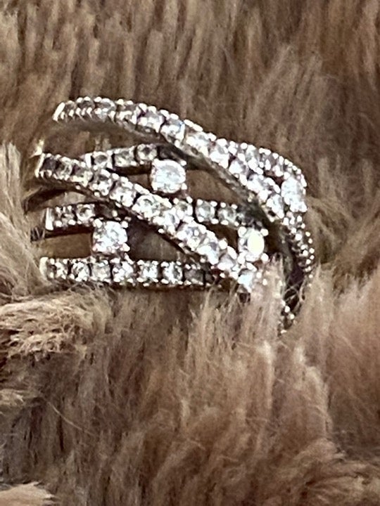 BEAUTIFUL! 14K WHITE GOLD 1.0ct. DIAMOND ROWS SWIRL RING Size 7