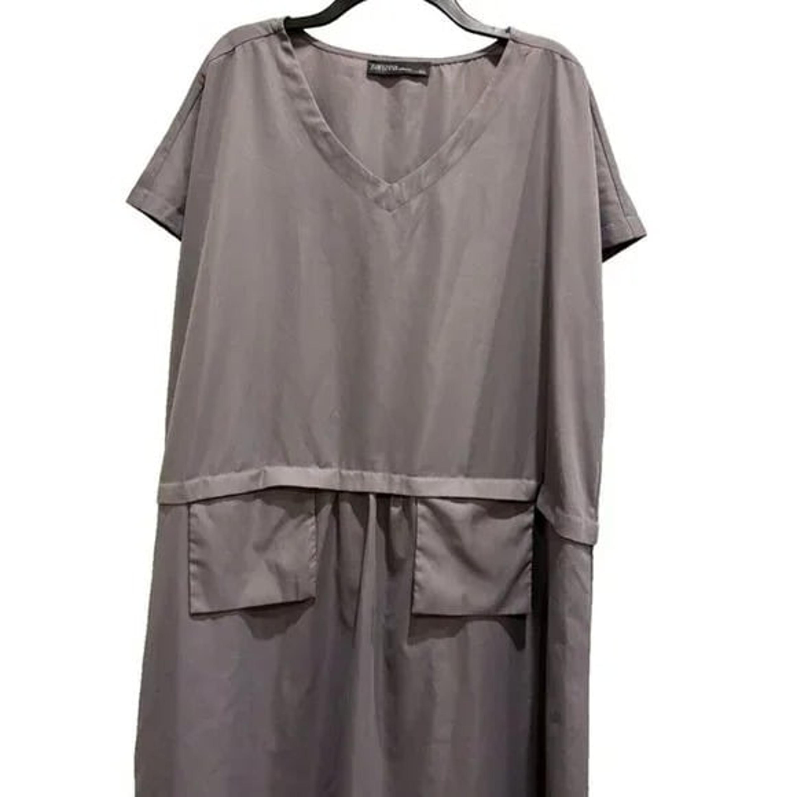 ZANZEA pullover Dress, Gray, Short Sleeve, V-neck, accent waist, pockets 5
