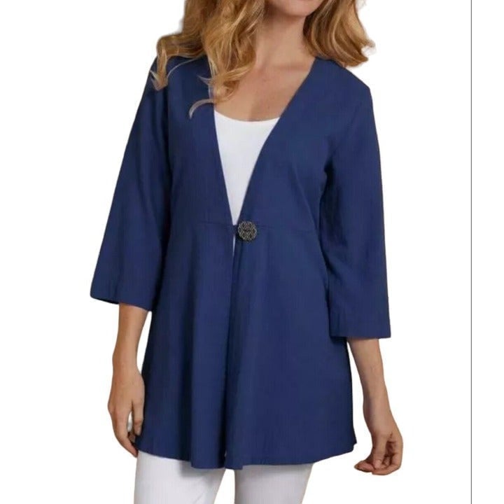 Soft Surroundings sz Small Benedetta Linen Gauze Topper Jacket Patriot Blue