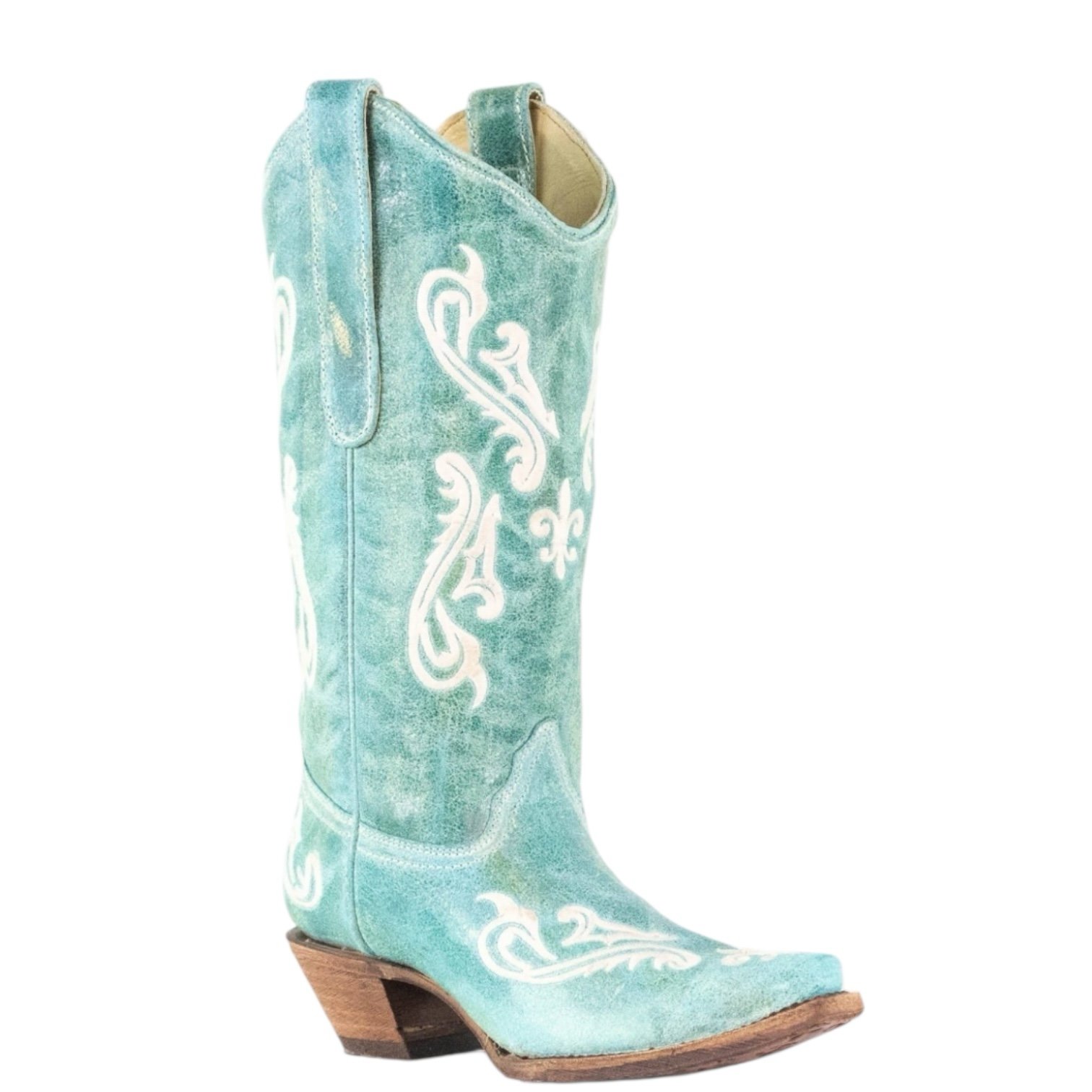 Corral Turquoise Blue Embroidered Cowhide Leather Snip Toe Cowgirl Boots 7.5