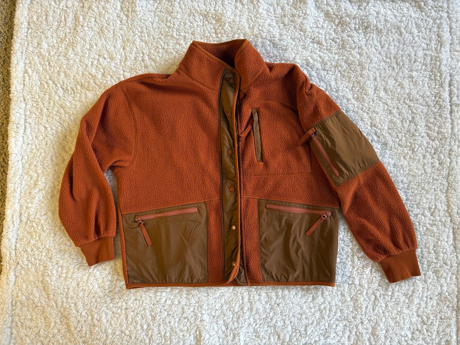 Madewell Fleece Jacket in Rust Orange, size medium
