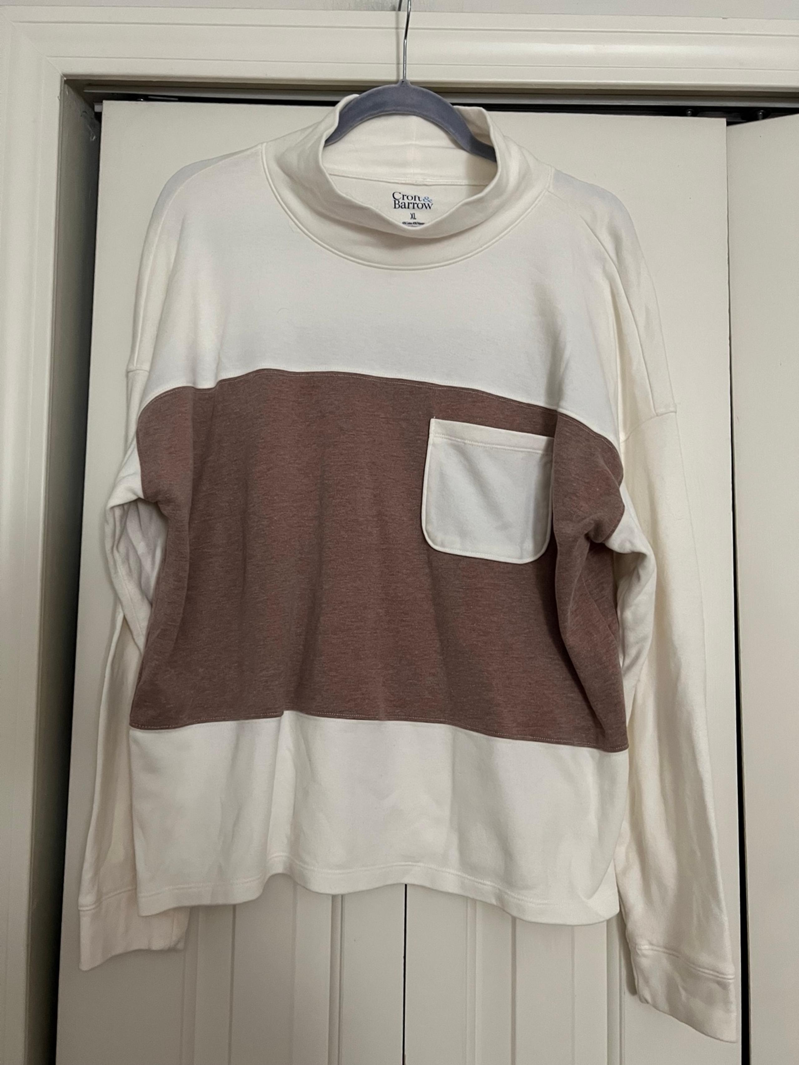 CROFT & BARROW WHITE & TAN MOCK NECK SWEATER SZ XL