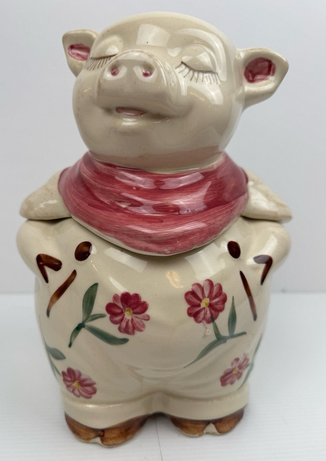 Vintage Shawnee Smiley Pig Chrysanthemum Cookie Jar 1940’s USA Ceramic READ Flaw